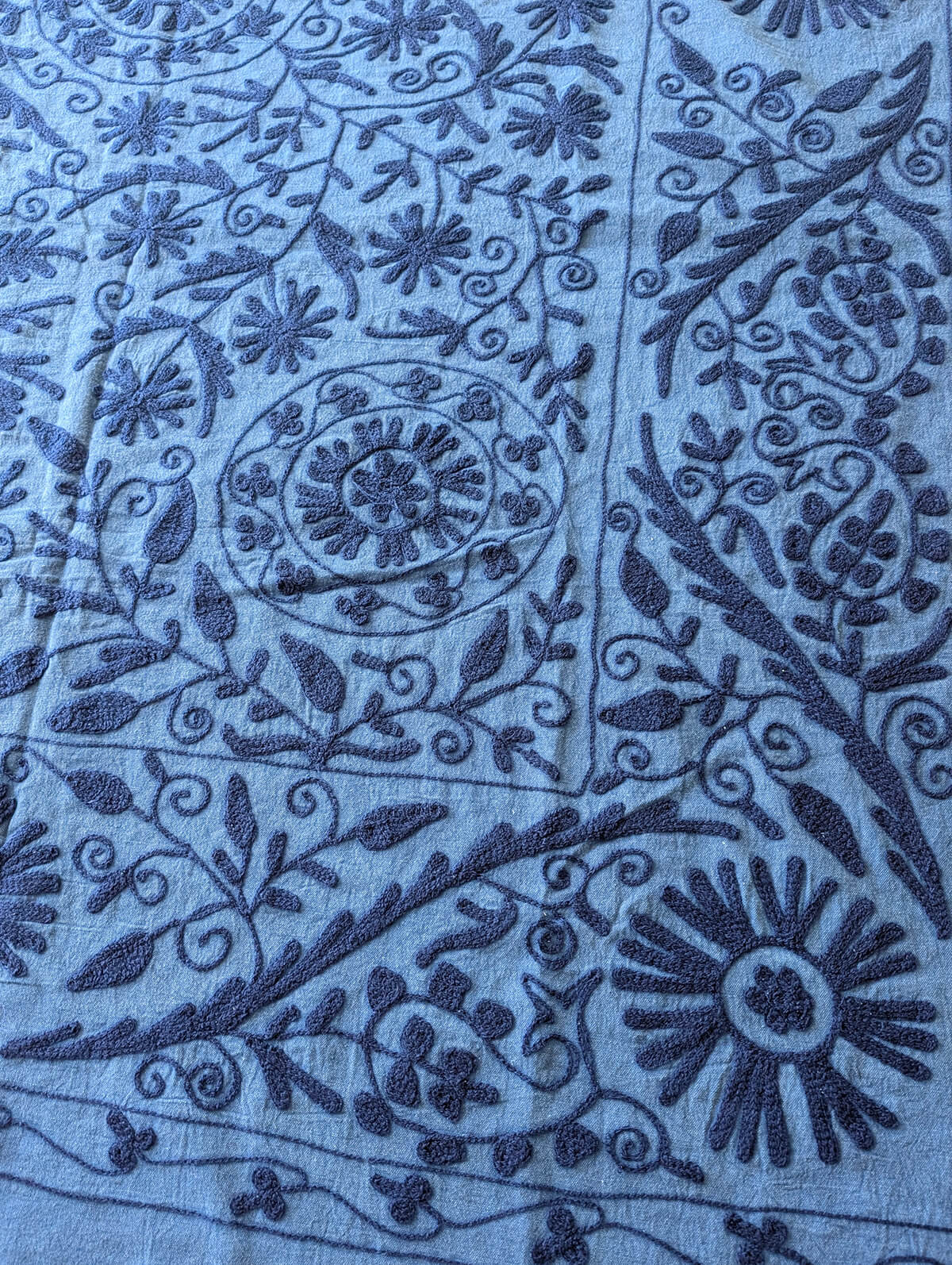 スザニ刺繍 生地 ブルー × ブルー